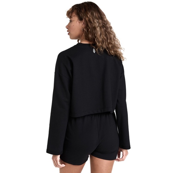 NEW Free People Cropped Sunny Short Set + Long Sleeve Top Large Black - Picture 5 of 9